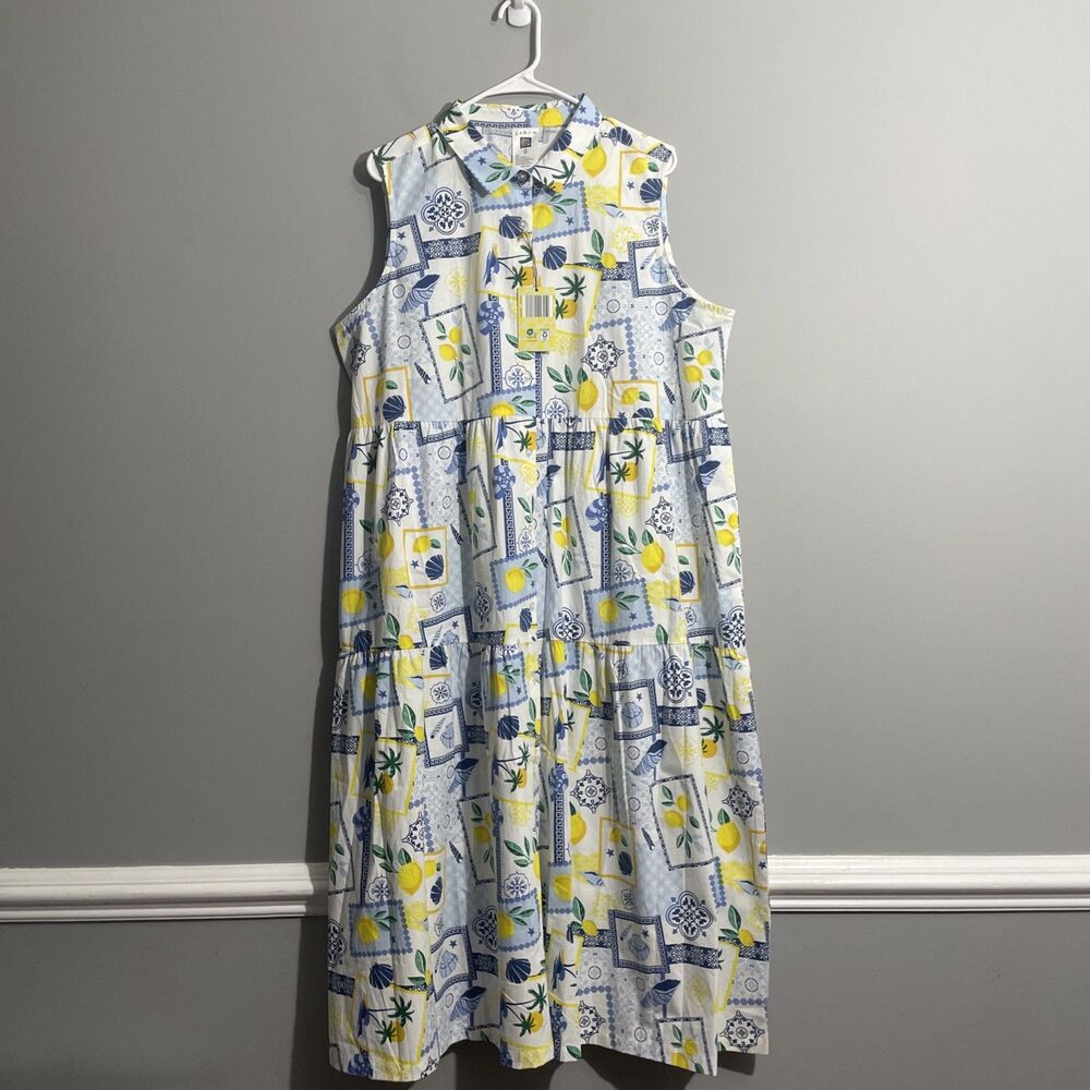Alex's Lemonade Stand Dress Womens White Lemon Print Cotton Midi Size XL